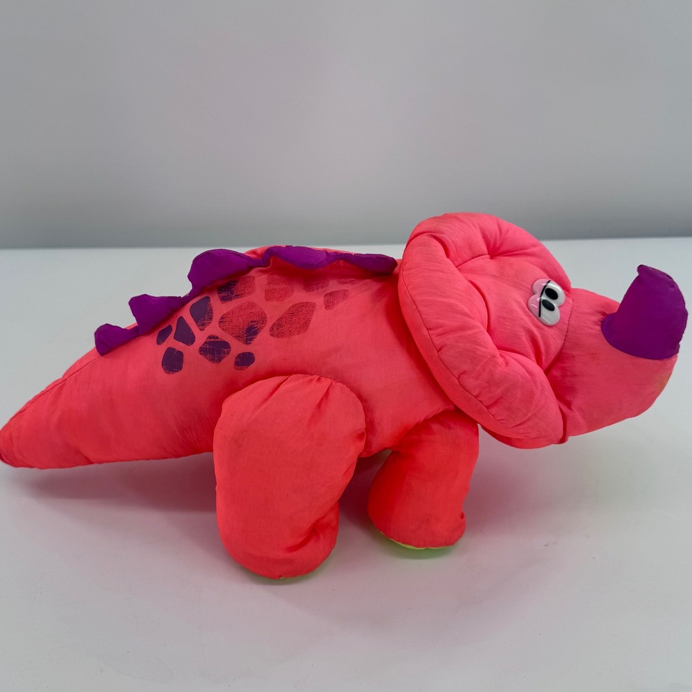 Fisher-Price Dinosaur Plush Kids 16" Pink Vintage 1992 Nylon Triceratops Dino
